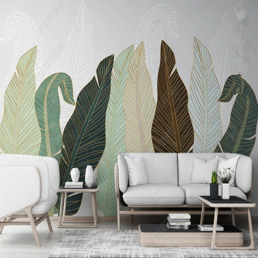 Nordic Minimalist Tropical Plant Leaves Wallpaper Wall Mural Home Decor