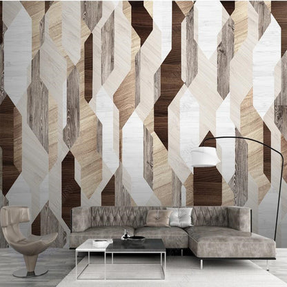 Original Nordic Modern Wooden Board Wood Grain Geometric Retro Wallpaper Wall Mural Wall Covering