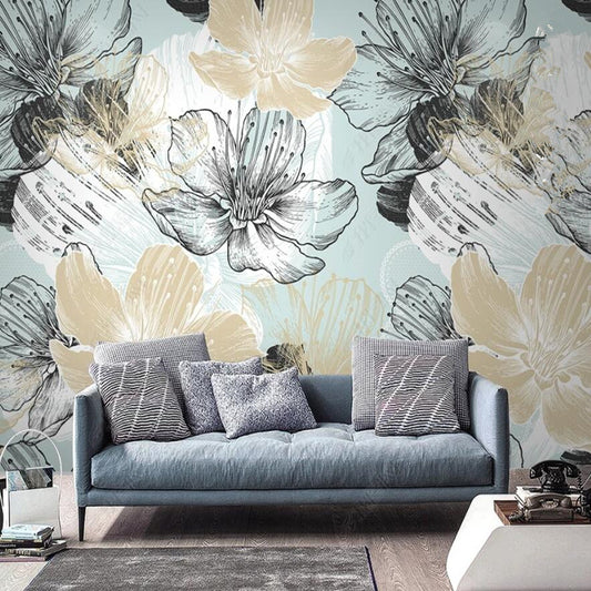 American Pastoral Flowers Floral Wallpaper Wall Mural Home Decor