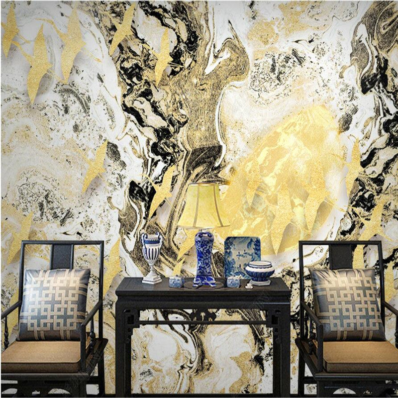 Abstract Marble with Cranes Art Wallpaper Wall Mural Home Decor