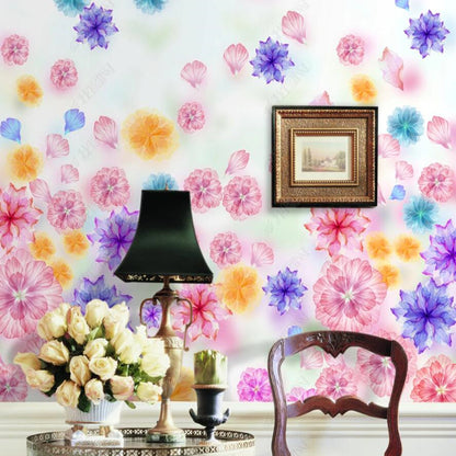 Watercolor Pink Small Flowers Floral Nursery Wallpaper Wall Mural Home Decor