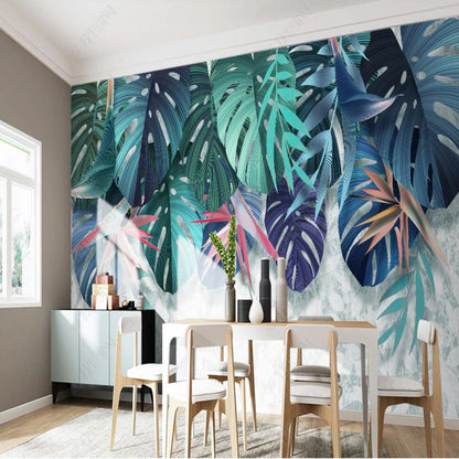 Oil Painting Hanging Tropical Leaves Wallpaper Wall Mural Wall Covering