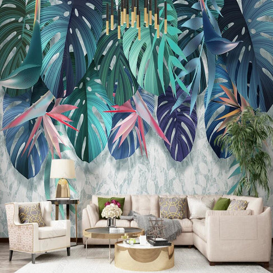 Oil Painting Hanging Tropical Leaves Wallpaper Wall Mural Wall Covering