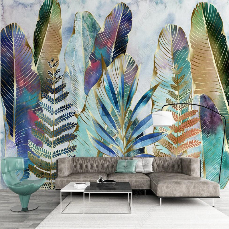 Oil Painting Tropical Leaves Wallpaper Wall Mural Wall Covering