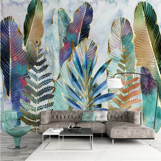 Oil Painting Tropical Leaves Wallpaper Wall Mural Wall Covering