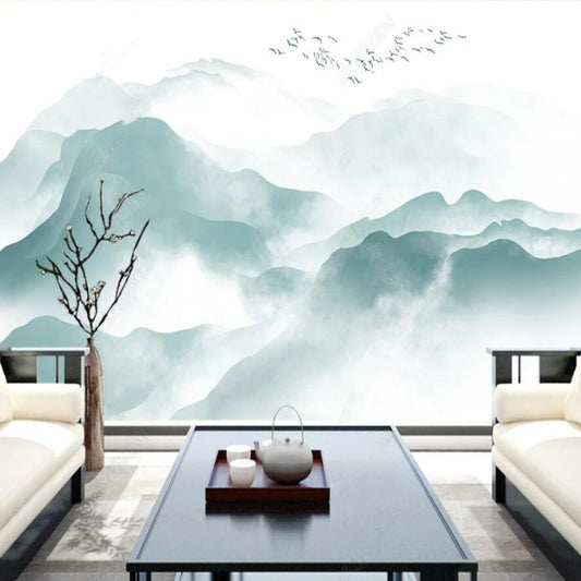 Blue Mountains Nature Landscape with Flying Birds Wallpaper Wall Mural Wall Covering