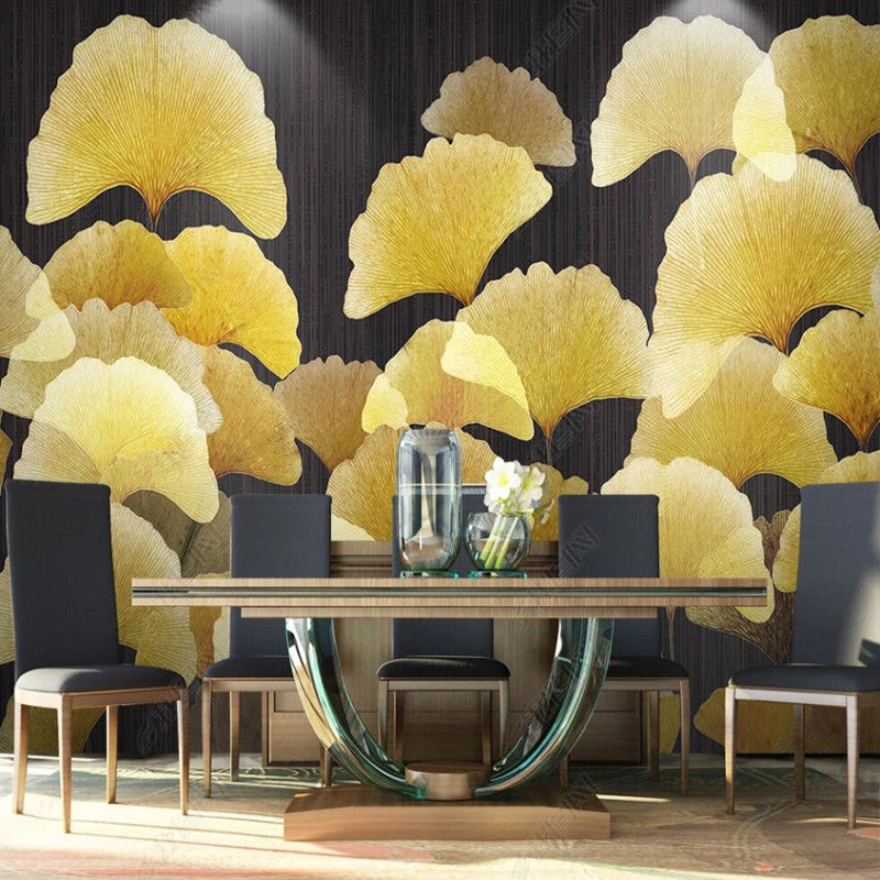 Chinoserie Ginkgo Leaf Golden Leaves Wallpaper Wall Mural Wall Covering