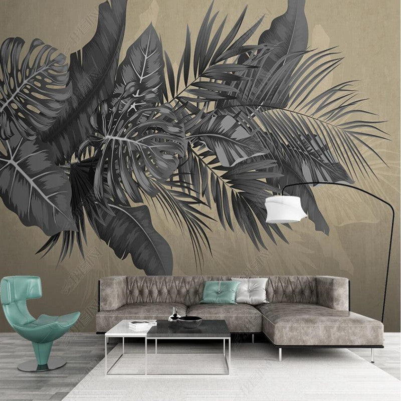 Retro Nordic Tropical Plant Leaves Wallpaper Wall Mural Home Decor