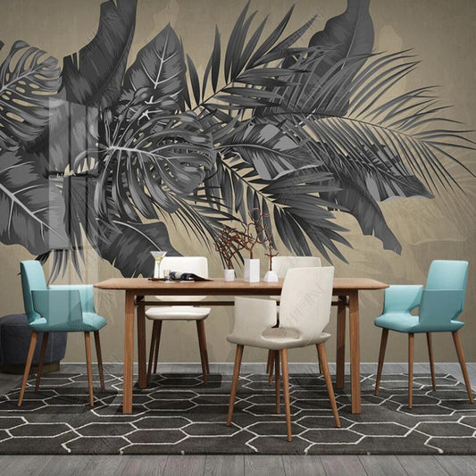 Retro Nordic Tropical Plant Leaves Wallpaper Wall Mural Home Decor
