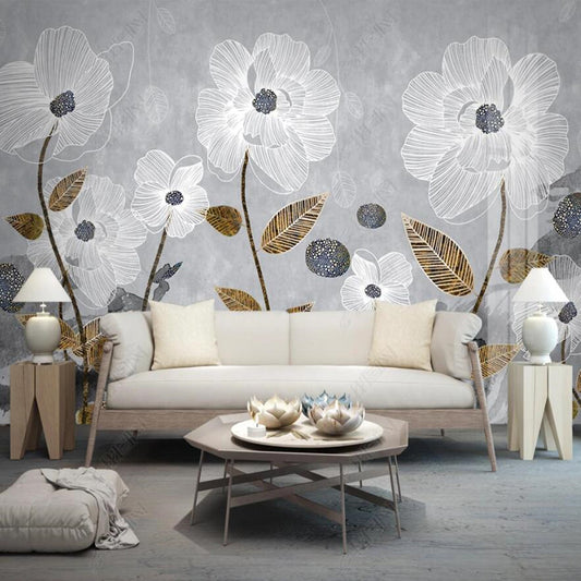 Modern White Flowers Wallpaper Wall Mural Home Decor