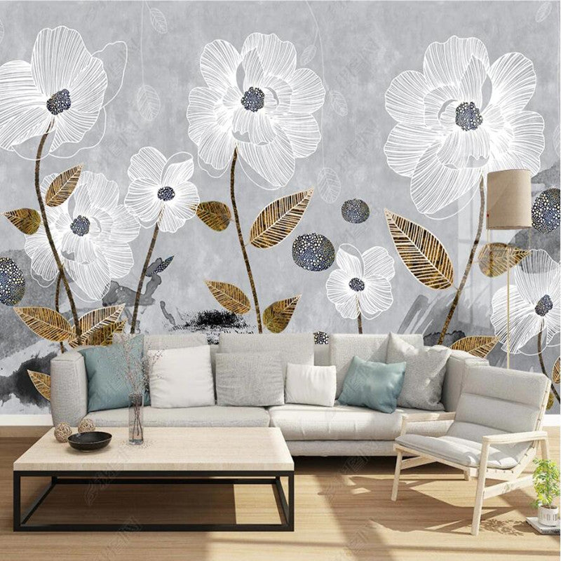 Modern White Flowers Wallpaper Wall Mural Home Decor