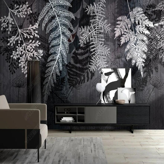 Modern Minimalist Line Drawing Tropical Plant Leaves Wallpaper Wall Mural Home Decor