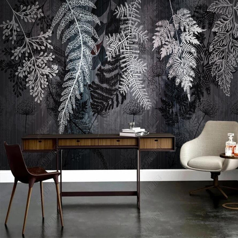 Modern Minimalist Line Drawing Tropical Plant Leaves Wallpaper Wall Mural Home Decor