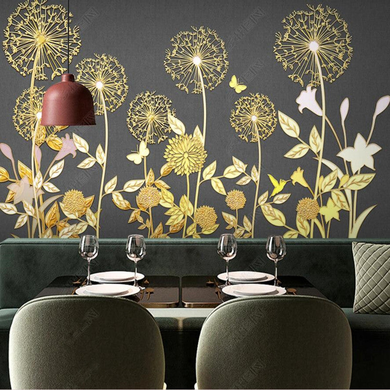Lines Drawing Plant Golden Dandelion Wallpaper Wall Mural Home Decor