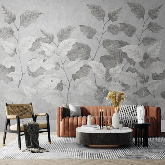 Grey Leaf Wallpaper Wall Mural Wall Covering