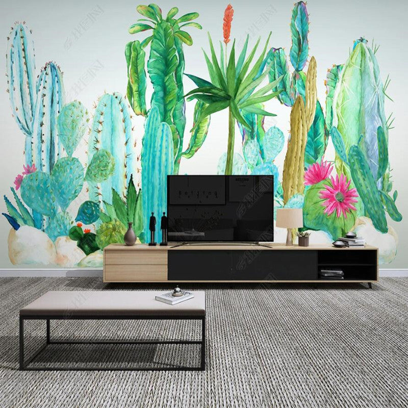Watercolor Cactus Plants Wallpaper Wall Mural Home Decor