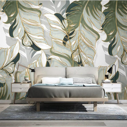 Nordic Hand Drawn Tropical Plant Leaf Lines Wallpaper Wall Mural Wall Covering
