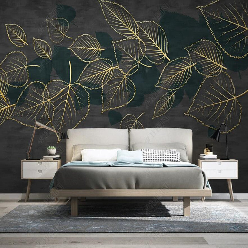 Nordic Modern Minimalist Golden Leaves Wallpaper Wall Mural Wall Covering