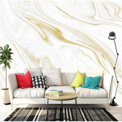 Modern White Marble Golden Lines Wallpaper Wall Mural Home Decor