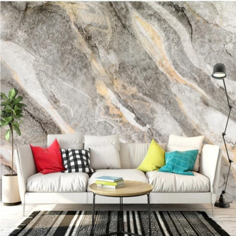 Modern Grey and Yellow Marble Wallpaper Wall Mural Home Decor