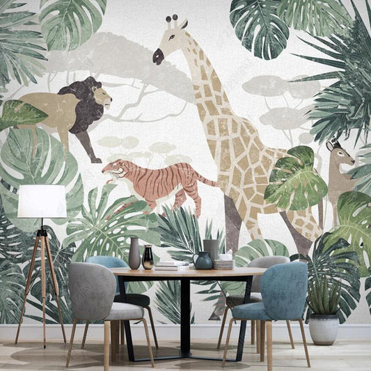 Cartoon Tropical Plans Animal Giraffe Nursery Wallpaper Wall Mural Wall Covering