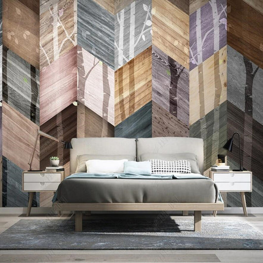 Modern Minimalist Abstract Forest Wood Boards Wood Grain Geometric Wallpaper Wall Mural Wall Covering