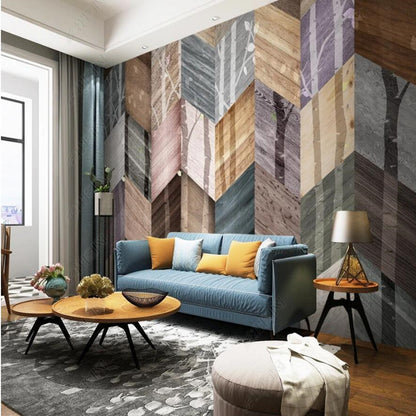 Modern Minimalist Abstract Forest Wood Boards Wood Grain Geometric Wallpaper Wall Mural Wall Covering