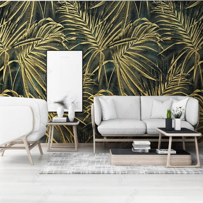 Modern Minimalist Golden Tropical Plant Palm Leaves Wallpaper Wall Mural Wall Covering