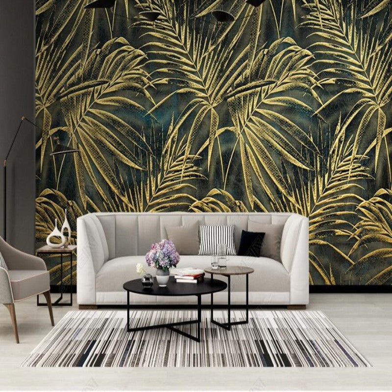 Modern Minimalist Golden Tropical Plant Palm Leaves Wallpaper Wall Mural Wall Covering