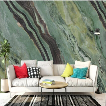 Green and Yellow Black Mable Wallpaper Wall Mural Home Decor