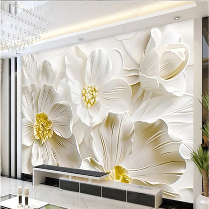 White Big Flowers Wallpaper Wall Mural Home Decor