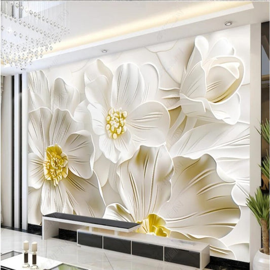 White Big Flowers Wallpaper Wall Mural Home Decor