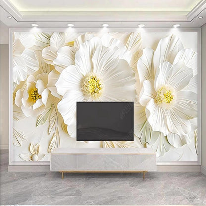 White Big Flowers Floral Wallpaper Wall Mural Home Decor