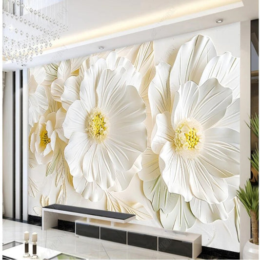 White Big Flowers Floral Wallpaper Wall Mural Home Decor