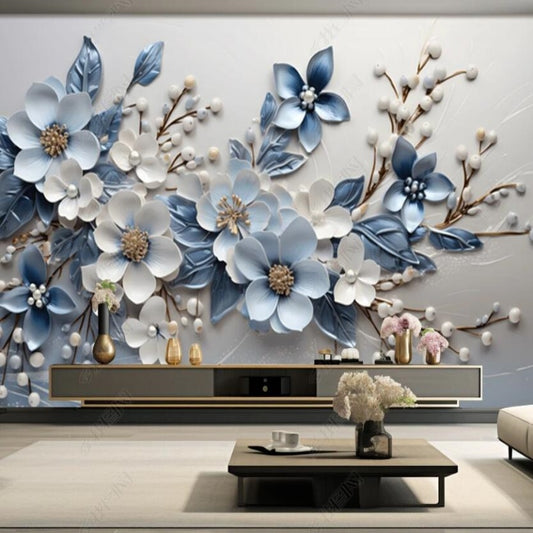 Hanging Blue Flowers Floral Wallpaper Wall Mural Home Decor