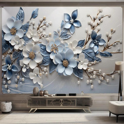 Hanging Blue Flowers Floral Wallpaper Wall Mural Home Decor