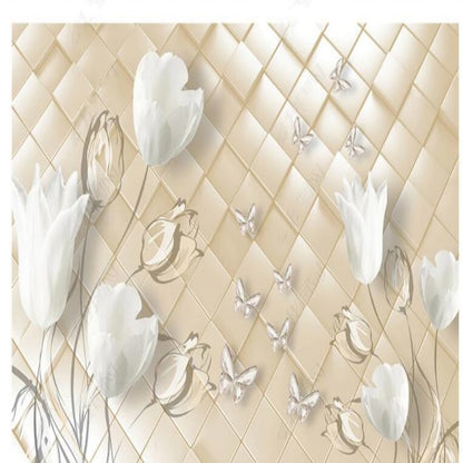 3D White Lily Flowers Floral Wallpaper Wall Mural Home Decor