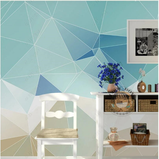 Simple Blue and Green Geometry Wallpaper Wall Mural Home Decor