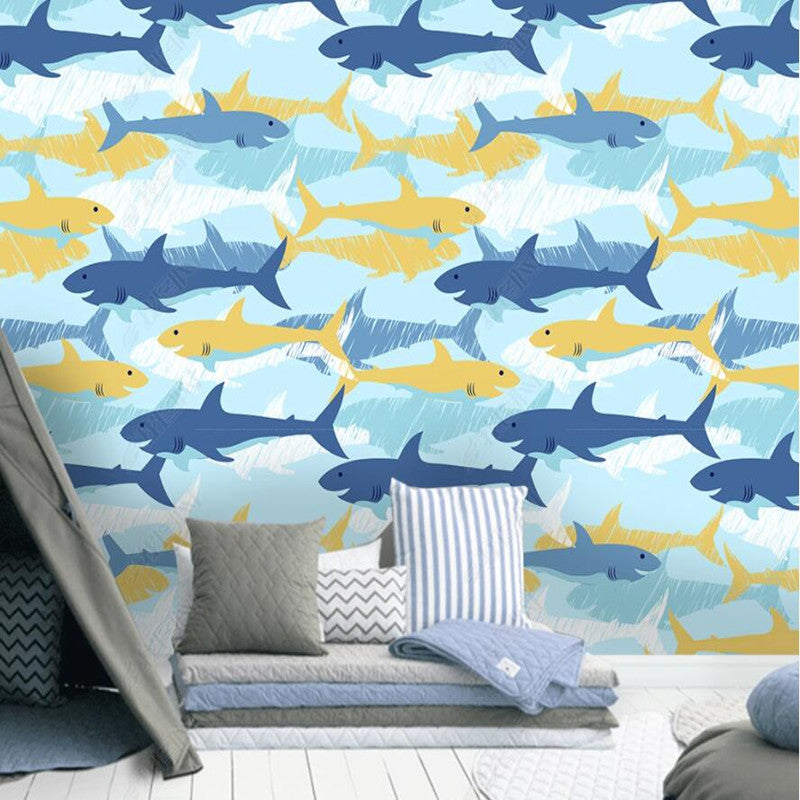 Original Watercolor Whales Sharks Children's Room Nursery Wallpaper Wall Mural Wall Covering