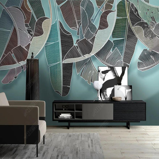 Scandinavian Modern Minimalist Line Tropical Plant Leaves Leaf Wallpaper Wall Mural Wall Covering