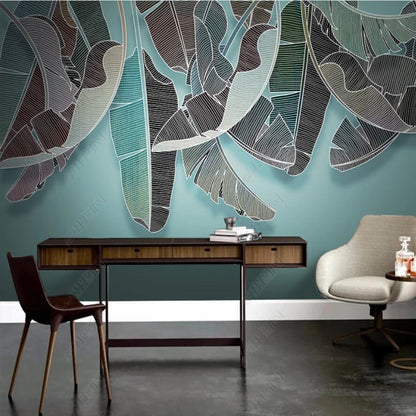 Scandinavian Modern Minimalist Line Tropical Plant Leaves Leaf Wallpaper Wall Mural Wall Covering