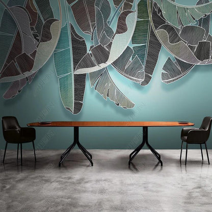 Scandinavian Modern Minimalist Line Tropical Plant Leaves Leaf Wallpaper Wall Mural Wall Covering