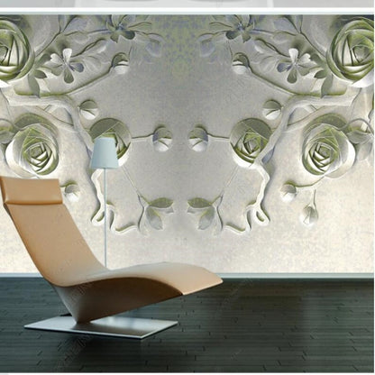 3D Green Rose Flowers Floral Wallpaper Wall Mural Home Decor