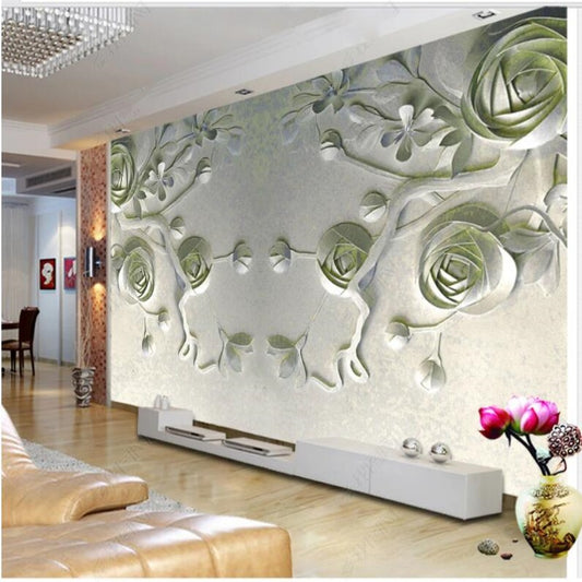 3D Green Rose Flowers Floral Wallpaper Wall Mural Home Decor