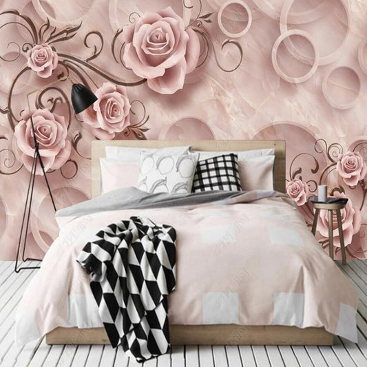 3D Pink Roses Marble Flowers Floral Wallpaper Wall Mural Home Decor