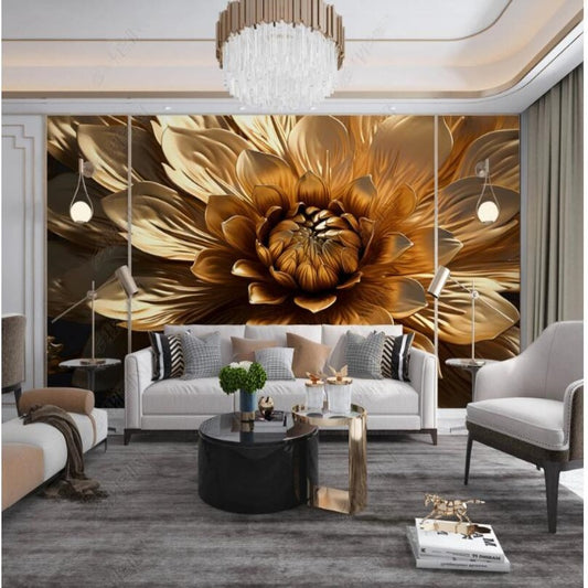 3D Golden Big Flower Floral Wallpaper Wall Mural Home Decor