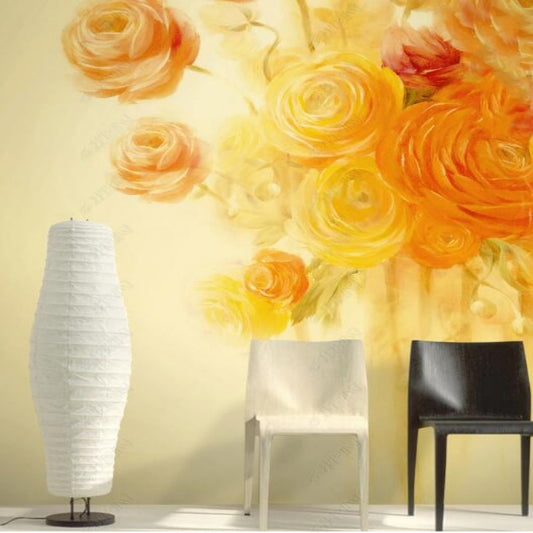 Orange Flowers Floral Wallpaper Wall Mural Home Decor