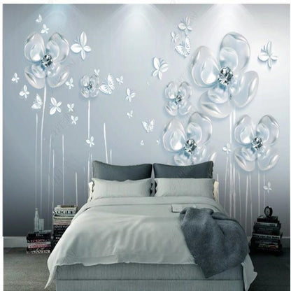 3D Light Blue Flower Tree Wallpaper Wall Mural Home Decor