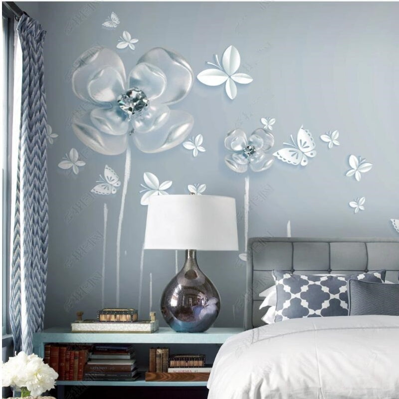 3D Light Blue Flower Tree Wallpaper Wall Mural Home Decor