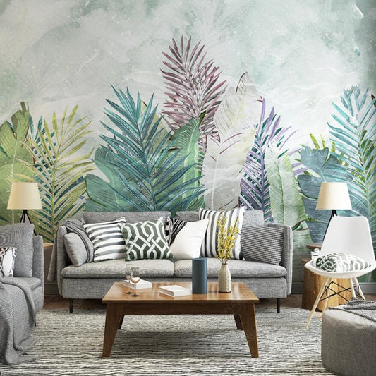 Hand drawn Nordic Tropical Plants Leaves Wallpaper Wall Mural Home Decor